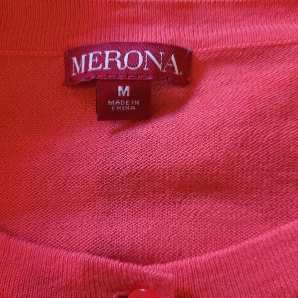 Merona Reddish Pink Cropped Sleeve Button Up Top M - Picture 7 of 7